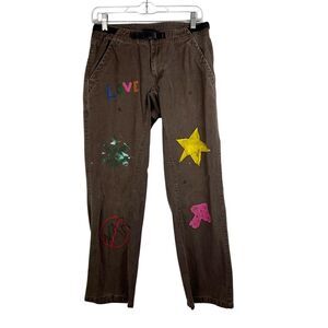 Kavu Pants Women 30 Brown Canvas Hand Painted Outdoor Workwear Casual